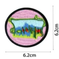Round embroidered patch with colorful landscape design, durable fabric badge for hats and backpacks. - Abstract Landscape Style (DW9096-1)