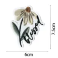 Close-up detail of bohemian embroidered flower patch with blessed lettering, 6x7.5cm. - DW9122-18