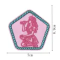 Embroidered patch with pink retro pin-up girl design, blue rope border, size 7x6.9cm for clothing. - Embroidered Patch (DW9805-1)