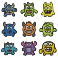 Cute funny cartoon monster embroidery patches for clothing jackets bags DIY decorative iron on appliques - 9 Pieces Set (DW9137一套9个)