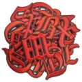 Rote gotische Buchstaben Stickpatches zum Aufbügeln für Kleidung DIY Zubehör Set - 26er Buchstaben Set / Schwarzer Hintergrund Roter Text