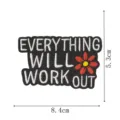 Parche bordado negro con texto inspirador y flor roja, tamaño 8,4x5,3 cm para decoración de ropa. - EVERYTHING WILL WORK OUT (DW9206-4)