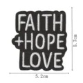 Vista detallada del parche bordado faith hope love, diseño de insignia con letras en blanco y negro. - FAITH HOPE LOVE (DW9206-8)
