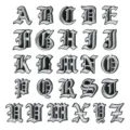 Gotische Buchstaben Stickerei Patches, A bis Z schwarzer Rand Aufbügler für DIY Kleidung. - 26er Buchstaben Set / Schwarz mit weißen Buchstaben