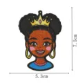 Cartoon Black Girl Embroidered Patch Crown Afro Hair DIY Clothing Apparel Badge 7.5cm - Exaggerated Earrings Girl (DW9810-16)
