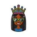 Cartoon black girl embroidered patch crown sunglasses iron on cloth clothing badge decor - Crown Sunglasses Girl (DW9810-17)
