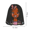 Cartoon black girl embroidered cloth patch detail showing design and size dimensions. - Candle Hairclip Girl (DW9810-18)