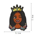 Cartoon Black Girl Embroidered Patch Crown Cute Iron On Applique Clothing Badge 5.1x7.4cm - Hair Beads Crown Girl (DW9810-13)