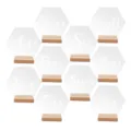 Números de mesa acrílicos hexagonales con base de madera, texto claro para decoración de bodas. - Números de Hexágono 1-10 con Base