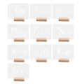 Vista detallada de tarjetas de números de mesa de acrílico transparente con base de madera boda. - Rectángulo Horizontal Números 1-10 con Base