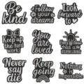 Conjunto de parches bordados en inglés en blanco y negro, citas motivacionales para ropa. - Juego de 9