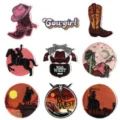 Western cowboy embroidered patches set, wild west cowgirl boot badge iron on appliques. - Set of 9 Pieces (DW9054 Set of 9)