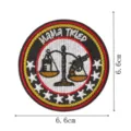 Round embroidered patch with MAMA TRIED design, scales and revolver motif, clothing accessory. - Pistol & Scales Style (DW9804-8)