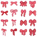Parche bordado lazo rojo rosa accesorio DIY para reparación de ropa 16 piezas - Set de 16 Piezas (DW9806D) / Paquete de 16 Piezas