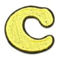 Detailed close-up of a vibrant yellow embroidered letter C patch for custom garments. - Letter C