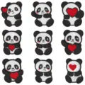 Niedliche Cartoon Panda bestickte Aufnäher Set, 9 Stück DIY Kleidung Taschen Accessoires - Set mit 9 Stück