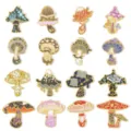 Embroidered mushroom patches set, colorful celestial botanical iron-on appliques for bags. - Set of 16