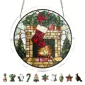 Kerst acryl puzzel hangende decoratie met open haard ontwerp voor feestelijke raamdecor. - PT-TYU312