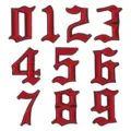Red gothic number embroidered patches 0-9 iron on appliques DIY clothing badges decor. - 9967-1