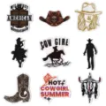 Set di toppe ricamate in stile cowboy occidentale, cappello vintage e stivali patch per giacca. - Set di 9 (DW9050)