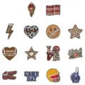 Embroidered patches featuring footballs, leopard print, stars, and text designs for DIY. - Set of 14 Pieces (DW9807E)