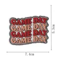 Close-up detail view of the embroidered patch with Game Day lettering and size dimensions. - GAME DAY English Style (DW9807-38)