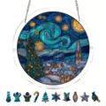 Kerst sterrennacht acryl hangende puzzel plaque, feestelijke raamdecoratie met ketting. - PT-TYU316