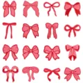 Pink red bow embroidery patches set, cute clothing decoration iron on repair appliques. - Bow Set(DW9806C一套16个) / 16 Pieces/Pack