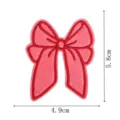 Pink bow embroidery patch detail view, fabric applique showing close-up size dimensions. - DW9806-20