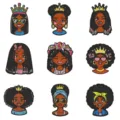 Cute cartoon black girl embroidery patches iron-on garment repair clothing badges set - 9-Piece Set