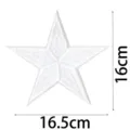 White embroidered five-pointed star patch detail view, showing fine stitching and dimensions. - Pentagram Embroidery (9071-1)