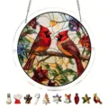 Acryl rode kardinaal raamhangende decoratie glas-in-lood stijl rond ornament voor thuis - PT-TYU308
