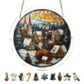 Kerst gebrandschilderd glas acryl puzzel hangend bord met feestelijke vormdelen. - PT-TYU315
