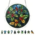 Kerst gebrandschilderd glas acryl hangend bord met rode bessen en bladeren, raamdecoratie. - PT-TYU310