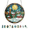 Glas-in-lood stijl kerst hangende puzzel decoratie detail met mooie feestelijke vormen. - PT-TYU314