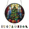 Pendentif de décoration de fenêtre suspendu de puzzle d'arbre de Noël acrylique - Petit 18.8cm (avec Chaîne en S & Crochet à Ventouse) / PT-TYU304