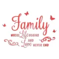 Acryl spiegel muursticker detail met Family tekst en vlinder decoratie elementen. - Rood