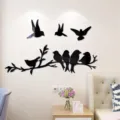 3D acrylic mirror wall sticker magpie tree branch art decor for living room bedroom home - Size L / Black