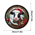 Christmas glowing hanging sign with cute cow design, round wooden festive LED decor. - Style FGGP076 / With Hooks (Mailing Box)