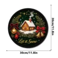 Weihnachtliche LED leuchtende hängende Schild 30cm rund Deko mit Hütte und Schnee Design - Stil FGGP067 / Mit Haken (Faltkarton)