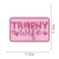 Pink embroidered patch with trophy wife letter design, cute clothing badge for DIY decor. - Trophy Style (DW9805-20)