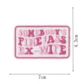 Embroidered patch detail view featuring pink text letter design, measuring 7cm by 4.3cm. - English Slogan Style (DW9805-21)