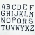 Classic black and white varsity letter embroidery patches, perfect for jacket DIY and repair. - 26 Pieces/Pack / White Background with Dark Blue Text