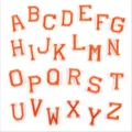 Orange varsity letter embroidery patches, A to Z alphabet iron on patches for clothing. - 26 Pieces/Pack / White Background with Orange Letters
