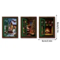 Christmas decorative wooden window fridge magnet set featuring vintage holiday scenes and warm lights. - FGMZCT210-212