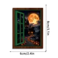 Halloween glowing castle wooden fridge magnet vintage window home decoration 8x6cm - FGMZCT225