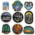 Set of 9 embroidered patches featuring cute cats, mountains, and trees for DIY clothing decoration. - 9 Pieces Set(DW9089一套9个)