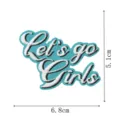 Detailed view of the blue and white embroidered Let's go Girls patch with clear dimensions. - Let's go Girls Letter