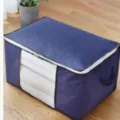 Sac de rangement pour couette en tissu non tissé robuste avec fenêtre transparente et poignée. - Épais Horizontal 60x40x35cm / Bleu marine