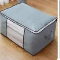 Sac de rangement pour couette en tissu non tissé bleu gris avec fenêtre et poignée - Épais Horizontal 60x40x35cm / Gris